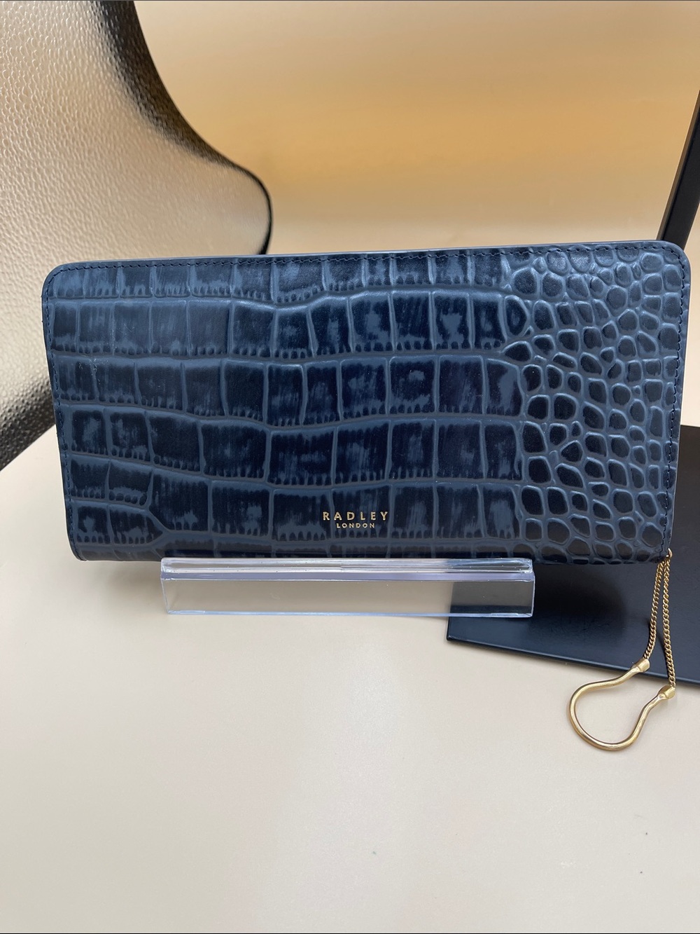 RADLEY LONDON Navy Croc-Textured Leather Wallet with Gold Logo Large Beautiful